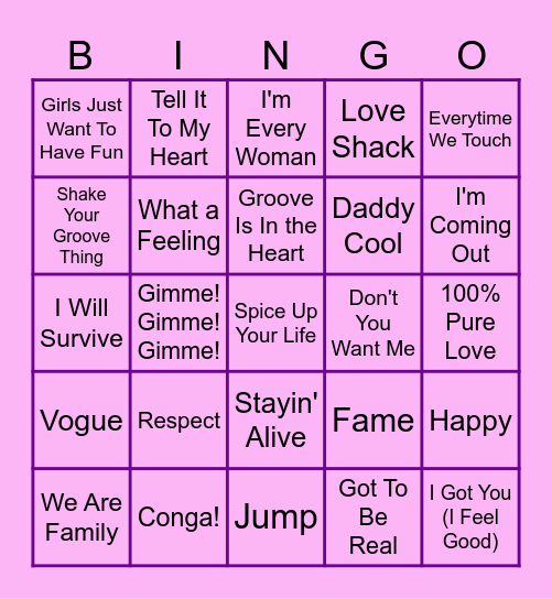 Floorfillers Musical Bingo Card