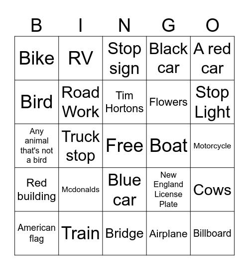 ROAD TRIP Bingo Card