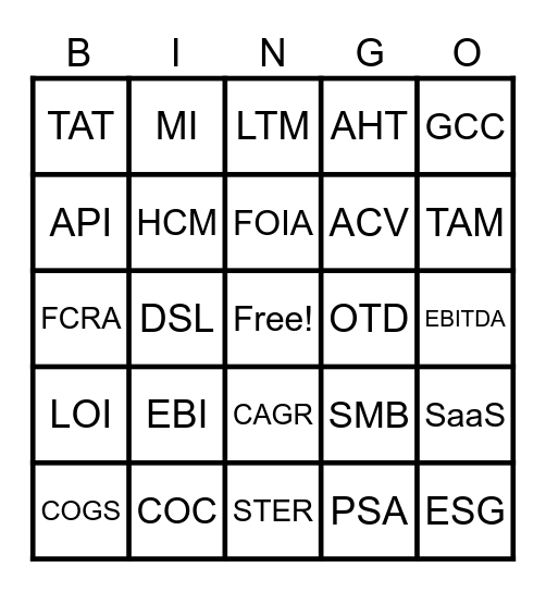 Sterling BINGO Card