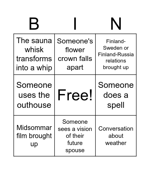 Midsummer Bingo Card