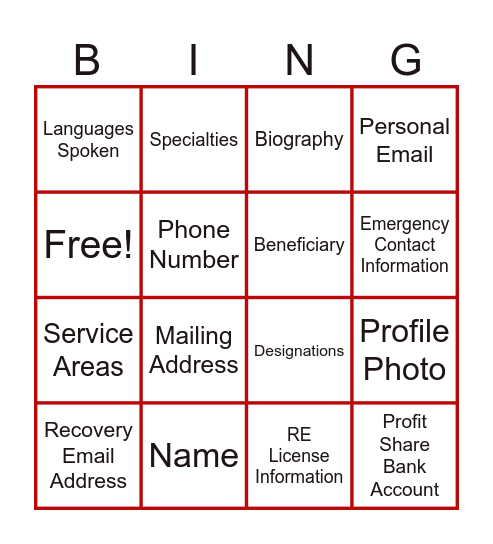 Command Bingo Card
