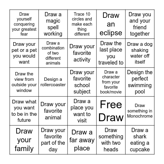 Drawing Challenge Card Bingo Card