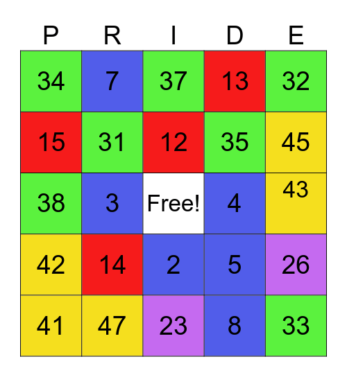 Pride Bingo Card