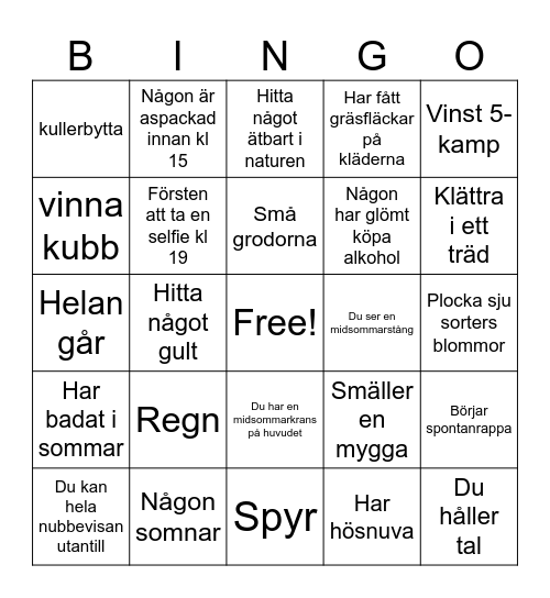 Midsommar Bingo Card