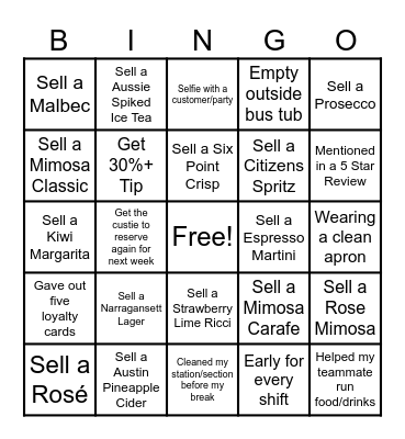 Beverage Blast Bingo Card