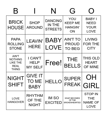 Motown Top 100 Bingo Card