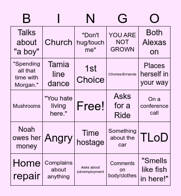 The Michelle Bingo Card