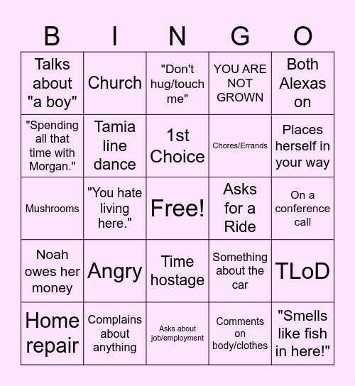 The Michelle Bingo Card