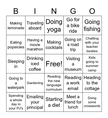 Year End Summer Bingo for Teachers Bingo Card