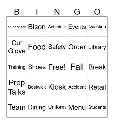 Welcome Back Bingo Card