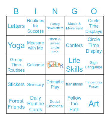 Experience Toddler Bingo Card