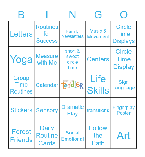 Experience Toddler Bingo Card