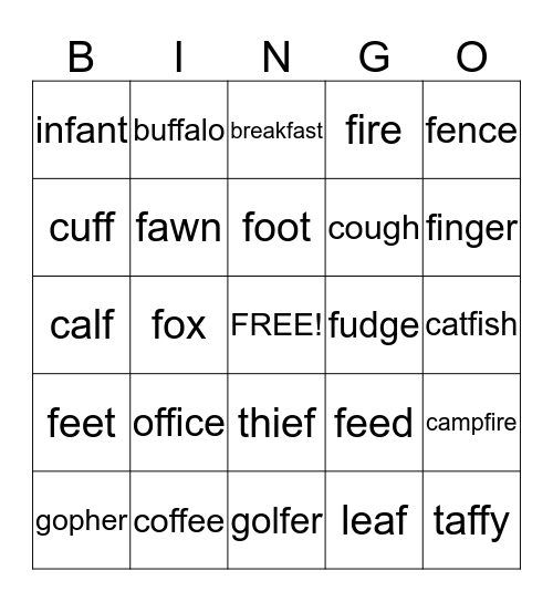 F Bingo Card