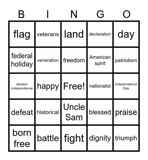 4th of July Blackout Bingo Card