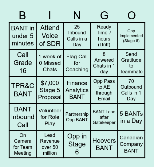 D&B Bingo Card