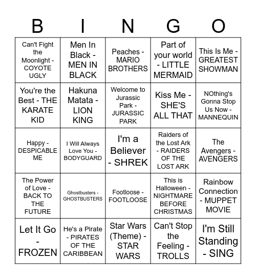 MOVIE MUSIC BINGO Card