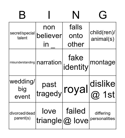 Hallmark Movie BINGO Card