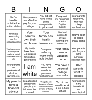 Socio-economic Bingo Card