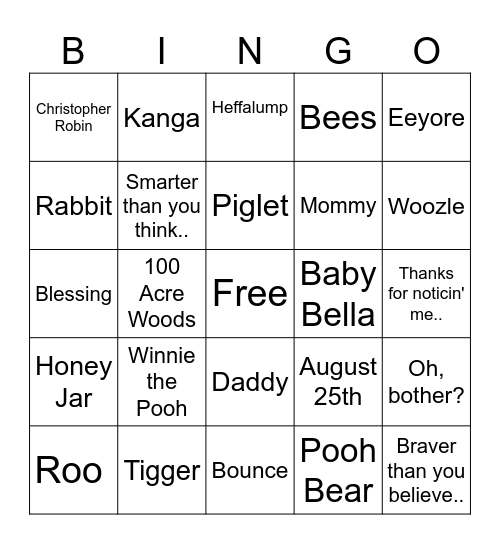 Bella's Bingo Card