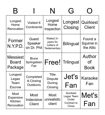 Legaz Team Vendor Appreciation Dinner Bingo Card