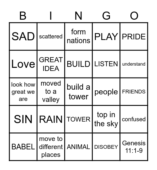 Tower of Bable Bingo Card