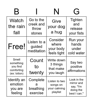 Mindfulness Bingo Card