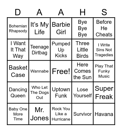 Bingo Tunes 1 Bingo Card