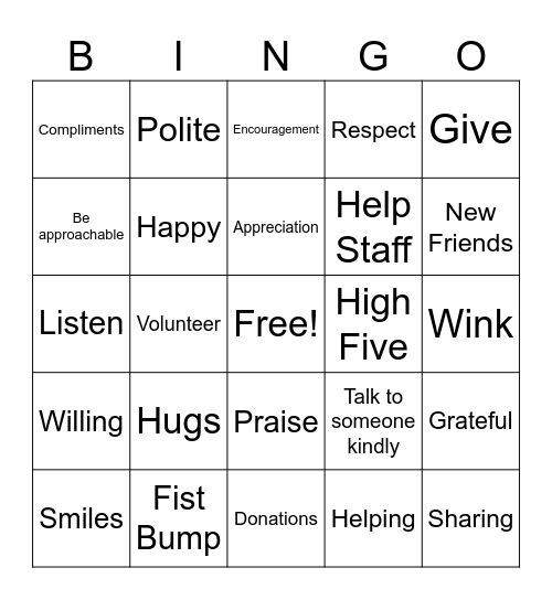 Kindness Week Bingo Card