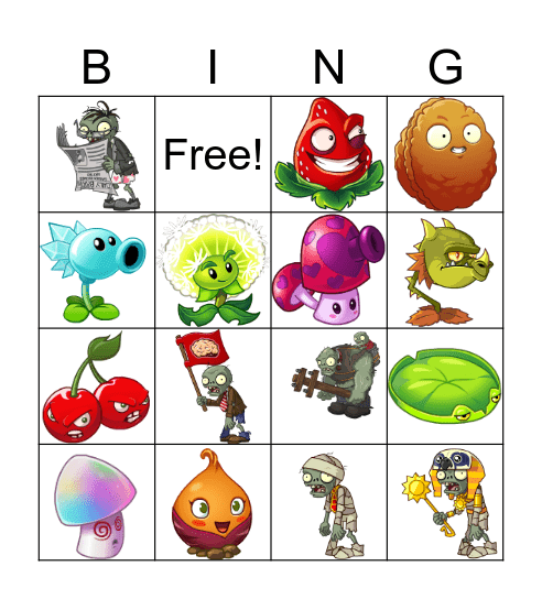 Plants Vs Zombies Bingo Card