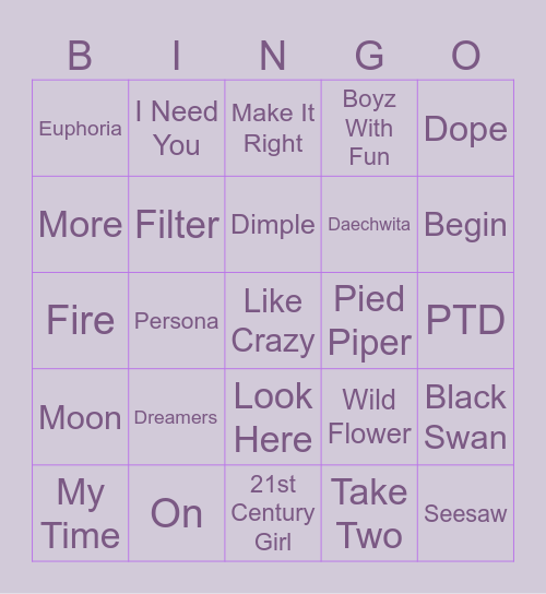 Bingo💜️ (sarangvmk) Bingo Card