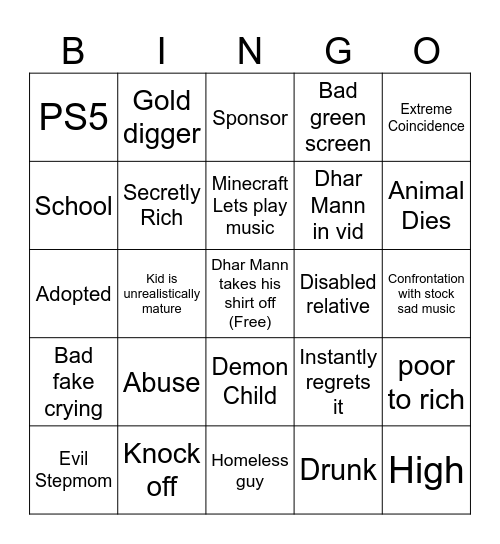 Dhar Mann for saloomi Bingo Card