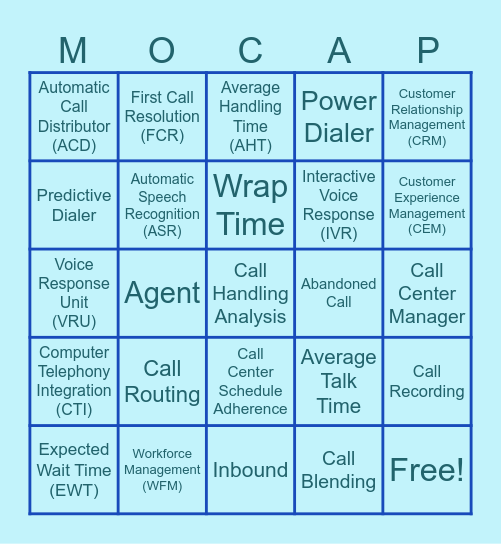 Call Center Bingo Card