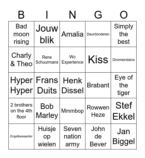 Muziek Bingo Card