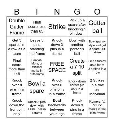 Bowling Bingo Card