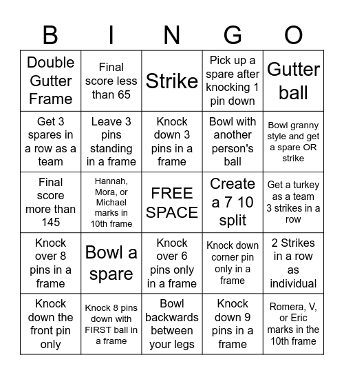 Bowling Bingo Card