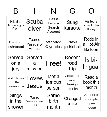 Mingle Bingo Card