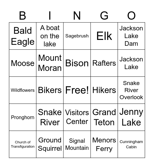 Grand Teton Bingo Card