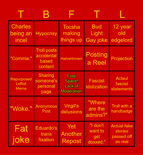 TBFTL Troll Bingo Card