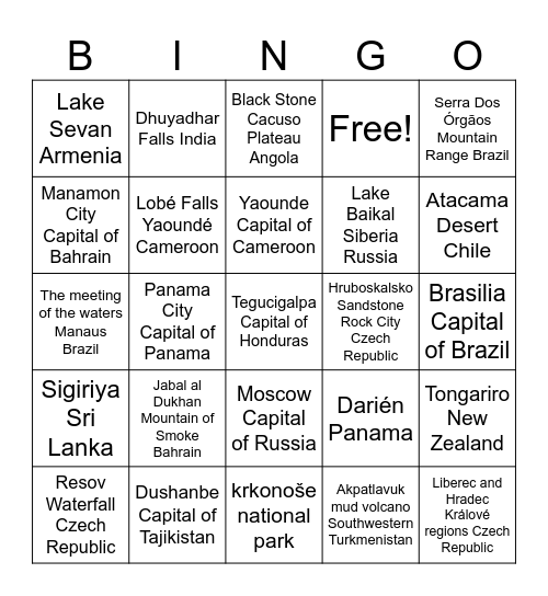 International Bingo Card