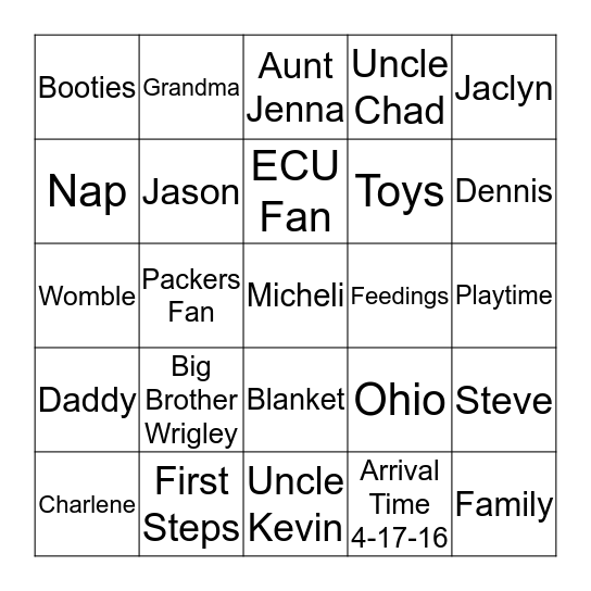 Jaclyn's Ready to Pop! Bingo Card
