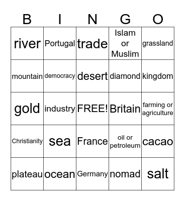 Africa Bingo Card