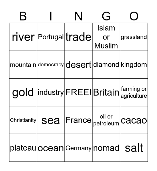 Africa Bingo Card
