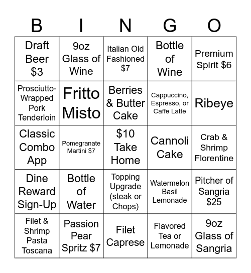 NEW Happy Hour (Drinks) 4pm - 7pm Bingo Card