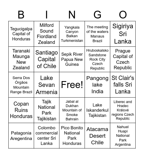 International Bingo Card