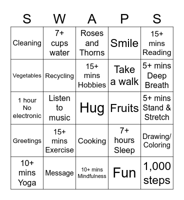 July Wellness Week Bingo Card