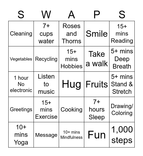 July Wellness Week Bingo Card
