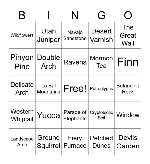 Arches Bingo Card