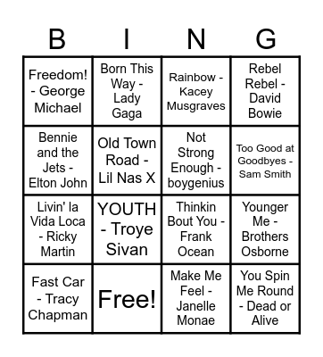 Pride Playlist Bingo Card