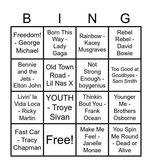 Pride Playlist Bingo Card