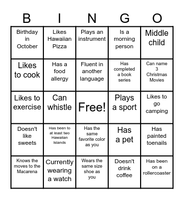 Team Bingo Card